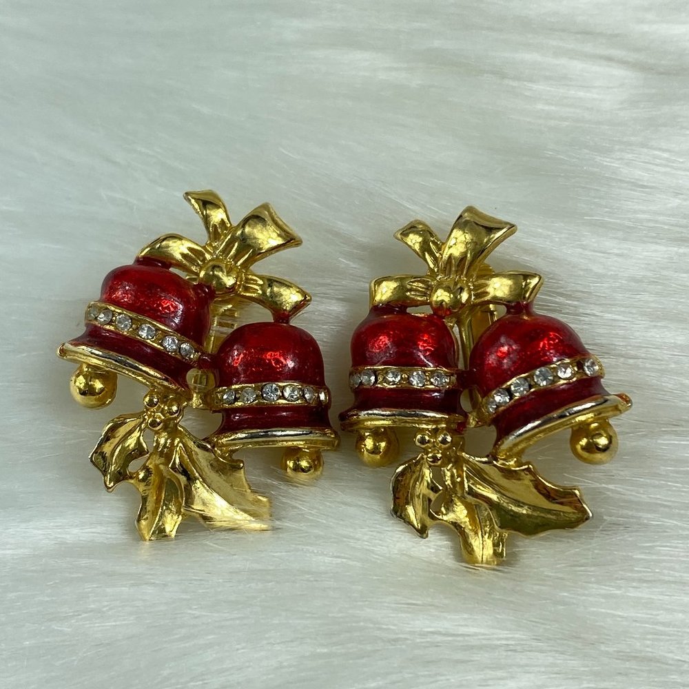Vintage Christmas Jingle Bell Clip-on Earrings - Picture 1 of 9